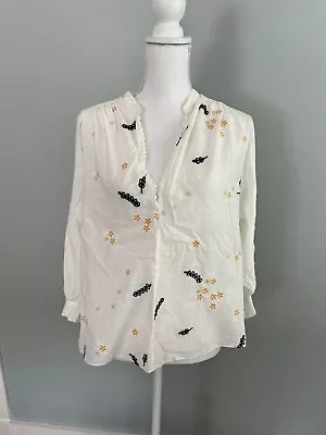 Megan Park Australia Embroidered White Peasant Top Size 00 • $28