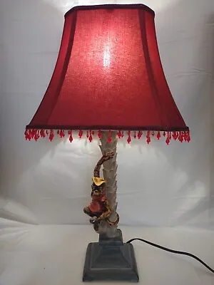 25  Tall Pirate Monkey Under Palm Tree Table Lamp With Red Beaded Shade  • $105.87