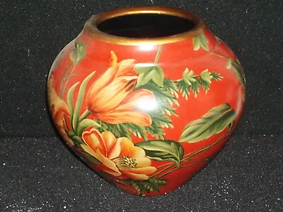 RAYMOND WAITES Elegant Vase Urn 5.5   DEEP RED MAUVE GREEN GOLD New Old Stock • $40