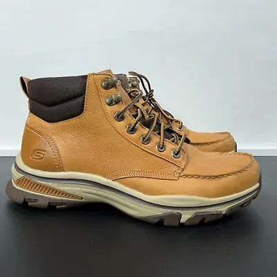 Skechers Ankle Boots Mens 10.5 Ralcon Brown Leather Lace Up Casual Hiking • $49.91