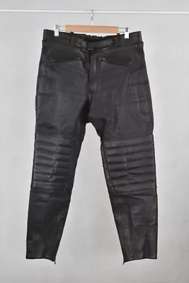 Men's Black J&S Real Leather Motorcycle Biker Trousers Waist Size 38  Leg 28  • $37.88