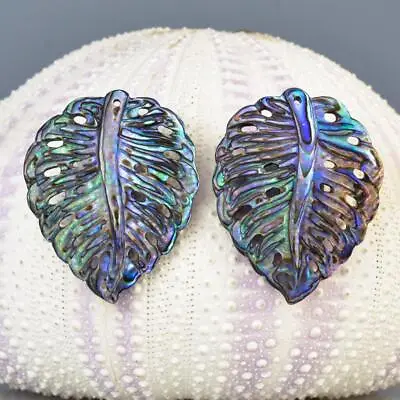 Multicolor Paua Abalone Shell Iridescent Carved Monstera Leaf Earring Pair 1.52g • $28