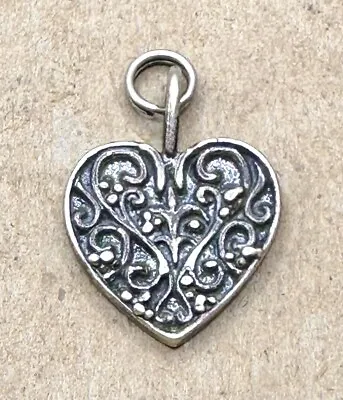 Vintage Fleur De Lis And Swirl Heart Sterling Silver Charm/Pendant • $14.99