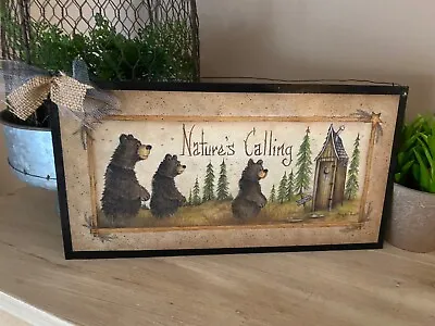 Bear Nature's Calling Outhouse Country Bathroom Cabin Home Decor Wooden Sign • $11.99