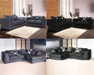 Zina CHENILLE FABRIC SOFA GREY BLACK **FOAM SEATING** LEFT/RIGHT 3SEATER 2SEATER • £299