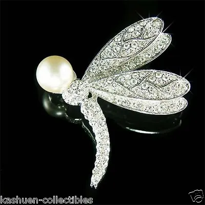£74.05 • Buy White Pearl DRAGONFLY Made With Swarovski Crystal Bridal Jewelry Pin Brooch Xmas