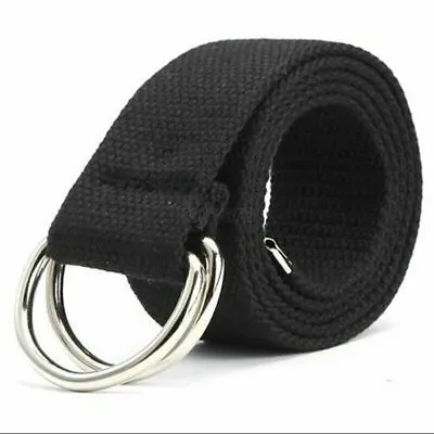 £4.39 • Buy Adjustable Black Belt Mens Womens Unisex Webbing Canvas Buckle D Ring Army Belts