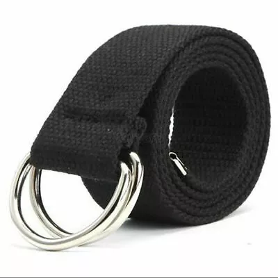 Mens Womens Double D Ring Belts Fabric Webbing Strap Waist Belt Canvas Waistband • £3.99