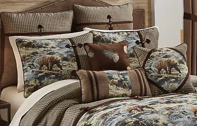 Croscill KODIAK Bear Rustic Cabin Queen COMFORTER SET Pillows EURO 9PCS • $200