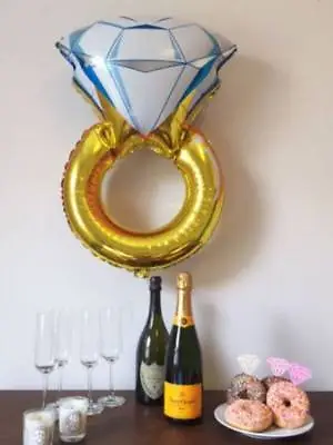 $4 • Buy Large Diamond Ring Foil Balloon Wedding Engagement Proposal Valentines Gold Fun