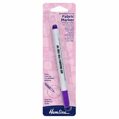 Hemline Vanishing Fabric Marker Pen Fine Line Suited For Most Coloured Fabrics  • £2.68