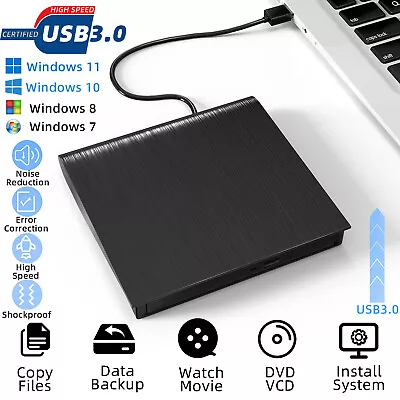 Slim External CD DVD Drive USB 3.0 Writer Player Burner Reader For Laptop PC Mac • $23.95