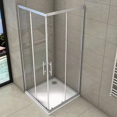 Corner Entry Shower Enclosure And Tray Walk In Cubicle Sliding Glass Shower Door • £171