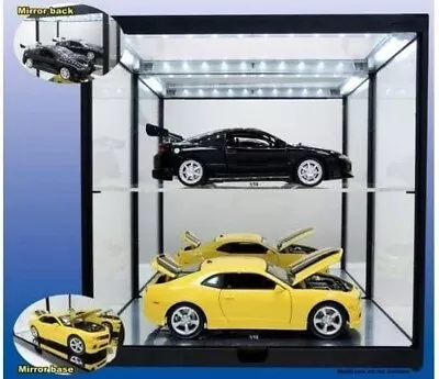 Car Display Case Acrylic Mirrored LED Light 2 Tier Model 1/18 Diecast Cabinet • $87.99