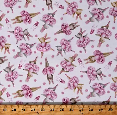 Cotton Bunny Ballerinas Dancers Ballet Bunnies Fabric Print By The Yard D672.97 • $14.95