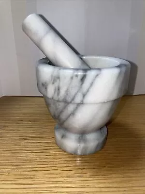 Mortar And Pestle Stone Marble Set White Pestal Natural Spice Herb Pill Grinder • $10