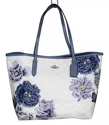 COACH City Tote In Signature Canvas Kaffe Fassett Floral Ivory Blue Purple 5698 • $189