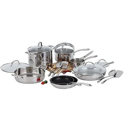 $149.99 • Buy 18pc Induction Stainless Steel Cookware Set Kitchen Glass Lids Pot Pan Set