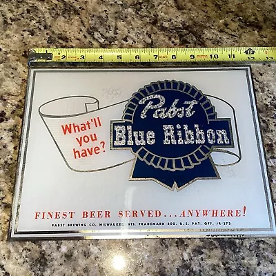 Vintage Pabst Blue Ribbon Beer Sign Reverse Painted Glass. • $53