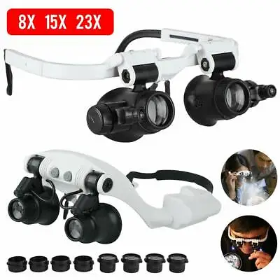 Magnifying Glass Lens LED Light Lamp Visor Head Loupe Jeweler Magnifier Headband • $10.34