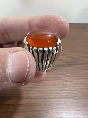 Vintage Natural Yemeni Agate Sterling Silver 925 Men Ring 20 Grams • $199