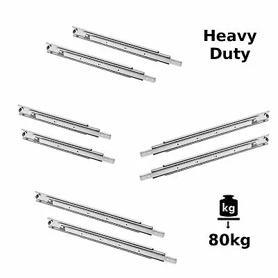 HEAVY DUTY Drawer Runners Slides Full Extension All Sizes 80kg Max H53mm Pair • £14.21