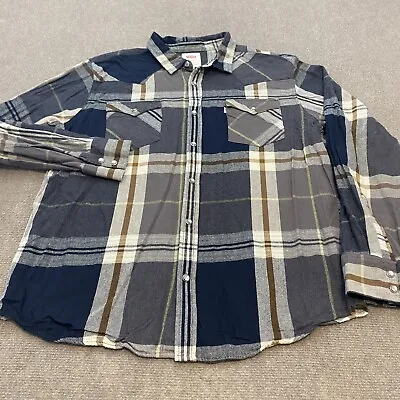 Levi's Flannel Shirt Mens Extra Large Plaid Pearl Snap Long Sleeve Casual Logo • $14.95