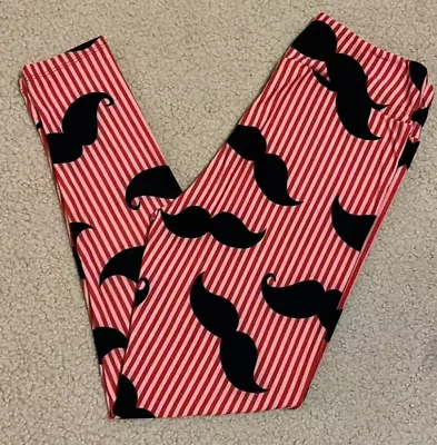 NEW RARE Lularoe OS Mustache Leggings Vertical Pink & Red Stripes Barber UNICORN • $25