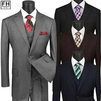 VINCI Men's Pinstripe 3-Piece Suit 38S-62L 4 Colors Classic Fit - NEW • $130