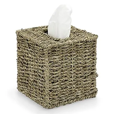 Square Seagrass Tissue Box Cover Vintage Cube Woven Tissue Box Holder Decorative • $18.90