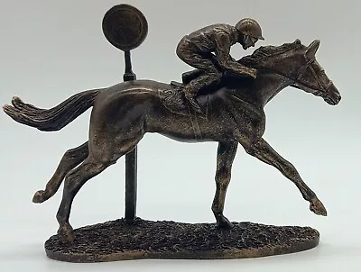 Racehorse Horse Racing Jockey Bronze Statue Sculpture Figurine Equestrian Art • £21