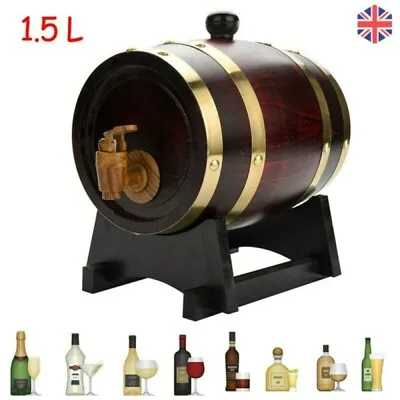 Refinery Wooden Whiskey Barrel Decanter Beer Wine Drinking Dispenser Party Bar • £17.87