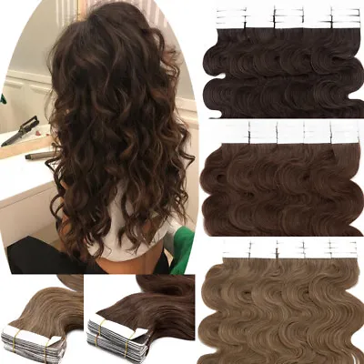 Curly Tape In Human Hair Extensions Russian Skin Weft Thick Wavy Hair 16 -24  US • $24.35