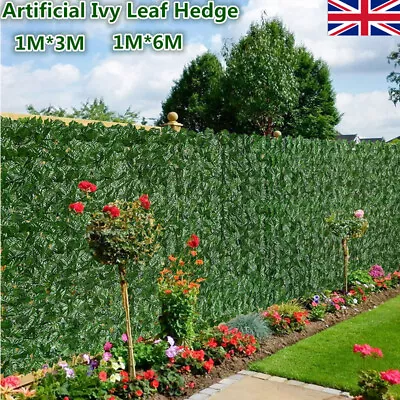 3M 6M Artificial Hedge Trellis Ivy Leaf Garden Fence Privacy Screens Wall Panels • £17.88