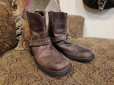 Mens Engineer Boots 10.5 D BED STU Antiqued Brown Buckle Rivets Horse Harness • $75