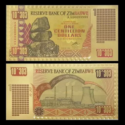 Zimbabwe 1 Centillion Dollars 24K Gold Foil Banknote 100 Trillion Series • £2.95