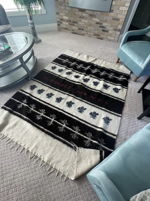 $45 • Buy Vintage Handwoven Possibly Mexican Wool Rug Blanket  82 By 62 Possibly Zapotec?