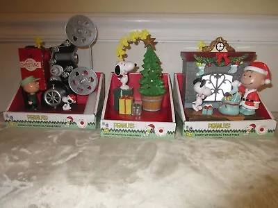 3 Peanuts Light Up Musical Christmas Scenes Snoopy Fireplace Projector Tree • $62