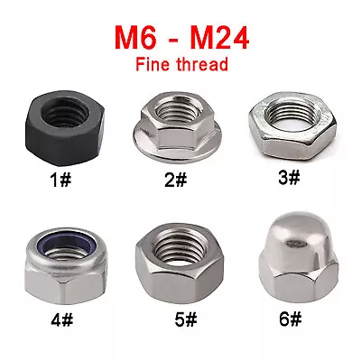 M6~M24 Fine Thread Hexagon Nut / Nylock Nut / Acorn Cap Dome Nuts 304 Stainless • £2.03