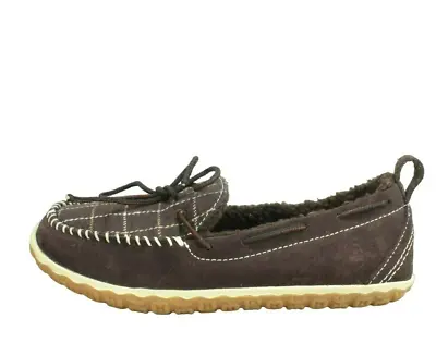 LL Bean One-Eye Plaid Women's Brown Suede Mountain Moccasin Slippers Size 8 M • $26.25