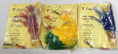 3 Vintage Albacore Fishing Jigs By  3 JAYS  USA New In Bag Feathers 1 3/4 Oz. • $19.99