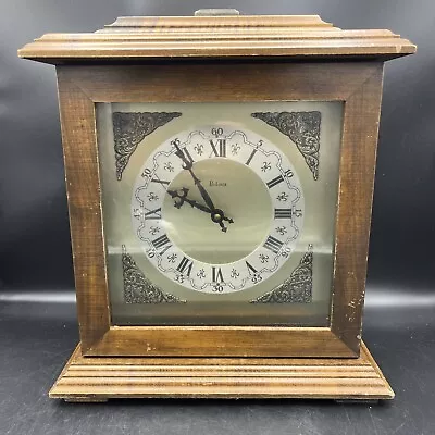 Vintage Bulova Desk Clock #18250891 Mantle Decor Roman Numerals Wooden • £96.50