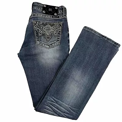 Miss Me Boot Cut Jeans Womens Size 28 Distressed Glitz Bling Pockets JW5383B EUC • $24.99