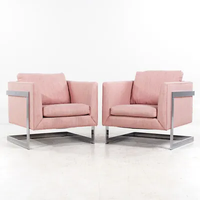 Milo Baughman For Thayer Coggin Mid Century Chrome Lounge Chairs - Pair • $3147