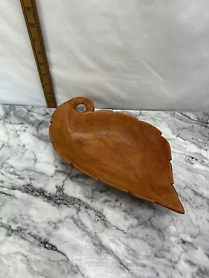 Vintage Hand Carved Wooden Leaf Fruit Bowl Brown 13” Inch Long Free Postage • £29.99