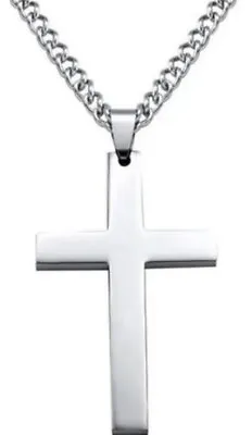 Stainless Steel Plain Silver Jesus Cross Crucifix Pendant Necklace Mens & Womens • $5