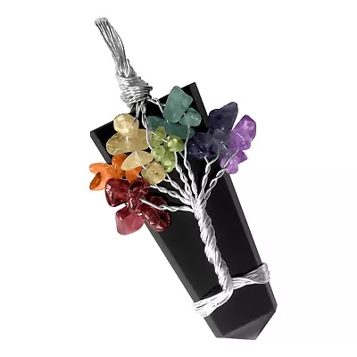 $15.98 • Buy Obsidian Crystal Tree Of Life Chakra Pendant Silver Wire Wrap Gemstone Necklace