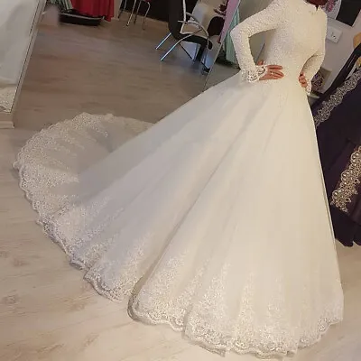 Vintage Muslim Wedding Dresses Long Sleeve High Neck Lace Appliques Bridal Gowns • $134.31