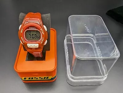 FOSSIL Red Jelly Sports Watch Red Orange Unisex DQ-1174 Digital NEW BATTERY • $30