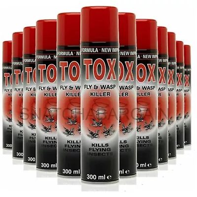 12 X TOX FLY & WASP KILLER INSECTICIDE FAST ACTING AEROSOL SPRAY 300ml NEW  • £16.99